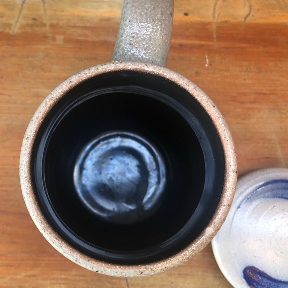 Vintage 1991 Rowe Pottery Works Collectible Salt Glaze Tall Heart Mug & Lid 14oz - Picture 7 of 11